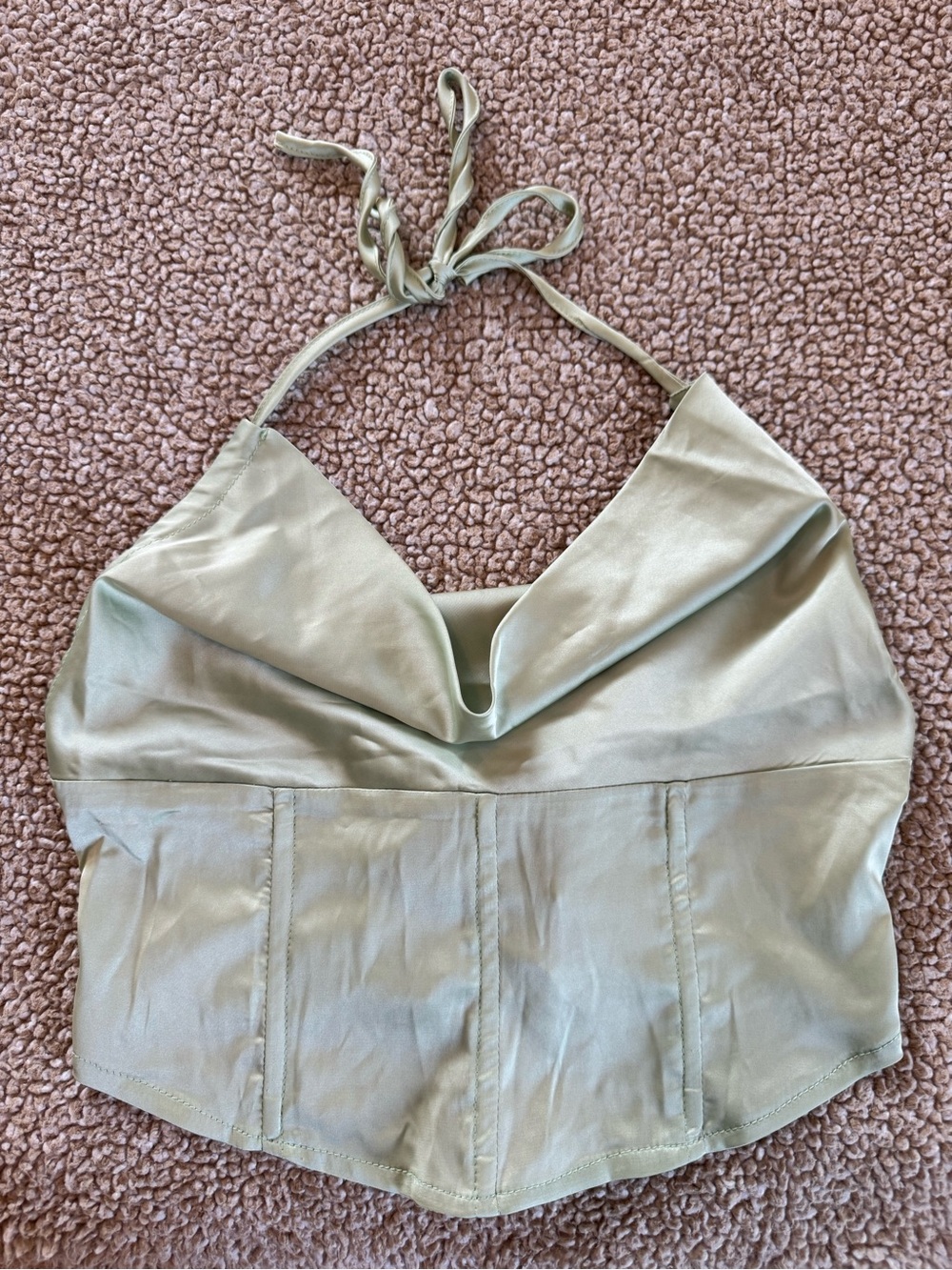Princess Polly Sage Green Satin Corset Halter Top Size US 4